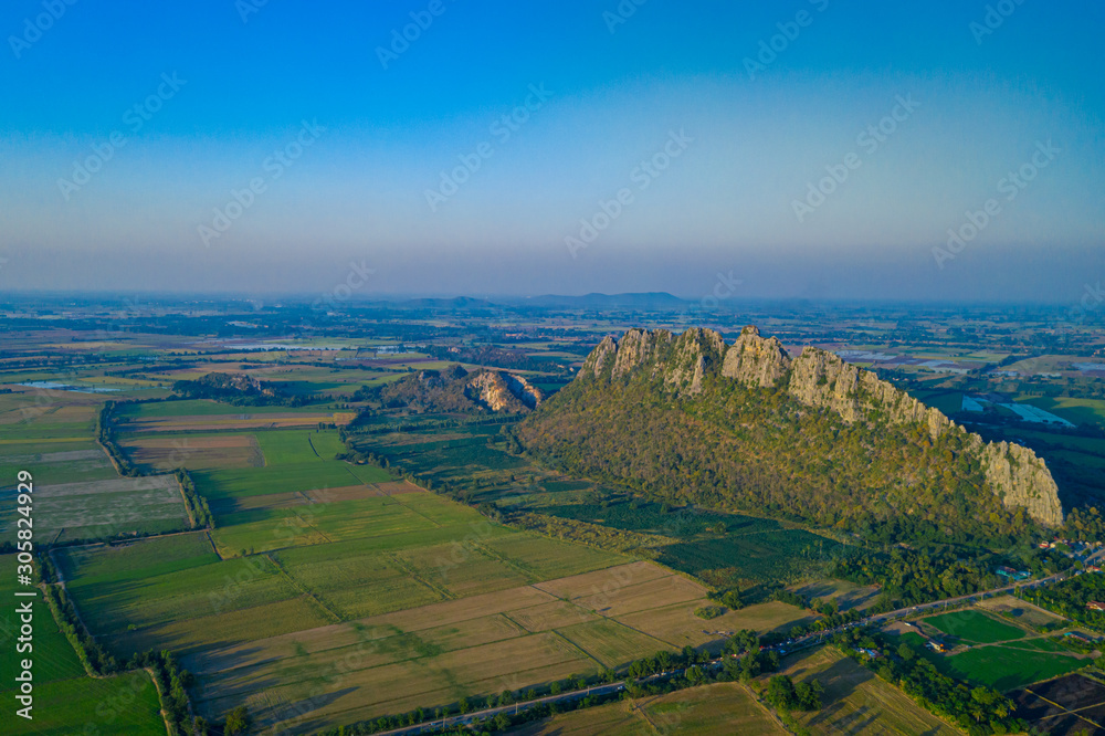 Aerial landscape in Nakhon Sawan, Thailand. Khao Nor, Khao Kaew landmarks, famous tourist attractions of Nakhon Sawan Province Thailand