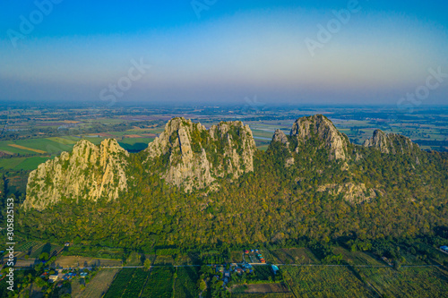 Aerial landscape in Nakhon Sawan, Thailand. Khao Nor, Khao Kaew landmarks, famous tourist attractions of Nakhon Sawan Province Thailand