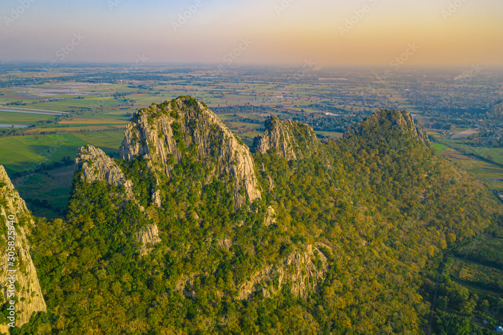 Aerial landscape in Nakhon Sawan, Thailand. Khao Nor, Khao Kaew landmarks, famous tourist attractions of Nakhon Sawan Province Thailand