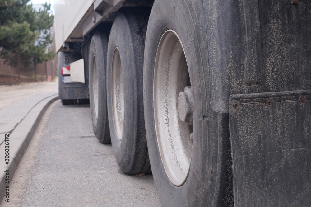 A damaged tire in the truck. Truck transport. A damaged tire in the truck. Truck transport.