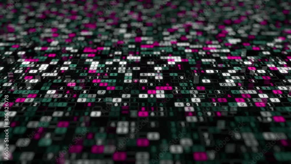 Abstract animation with plenty of digits changing their values on the ...