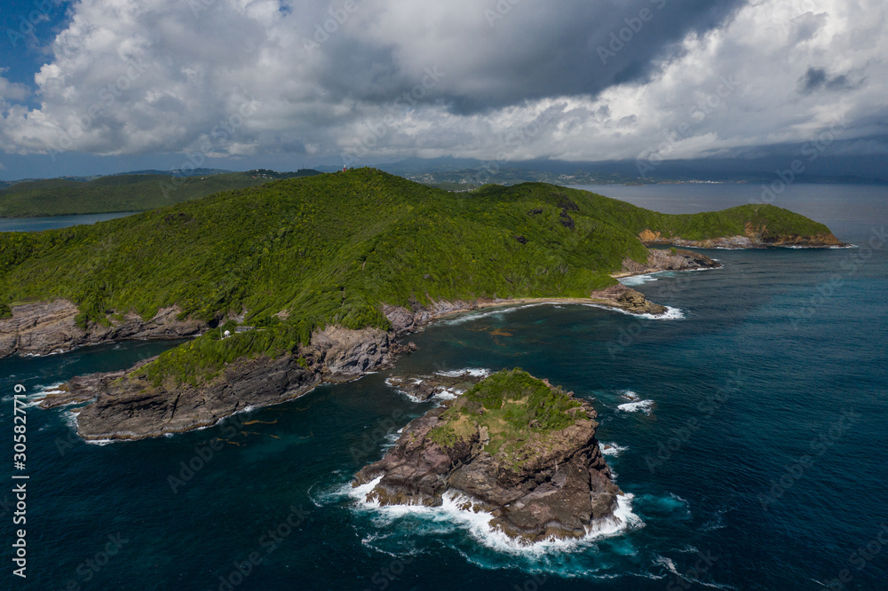 Vue aérienne de la presqu’île de la Caravelle, en Martinique