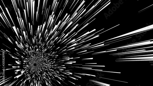 White line tunnel flythrough - perspective view, 3D Illustration