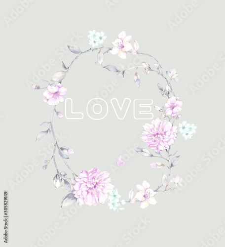 Colorful flowers, the leaves and flowers art design