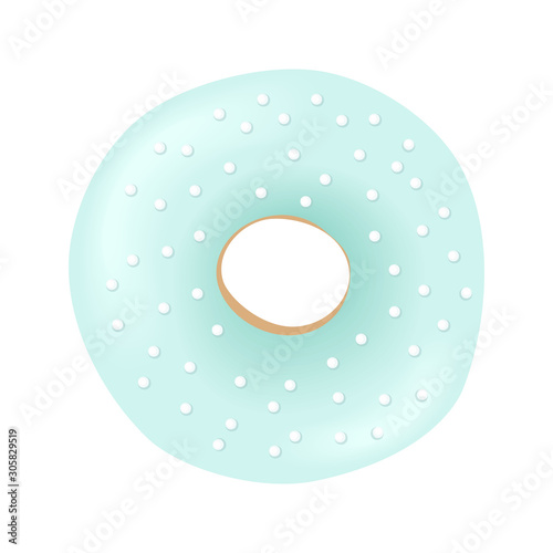 One sweet blue donut with dotted icing and sprinkles isolated on white background. Vector illustration.