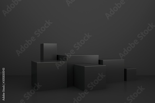 3D rendering of a dark geometric background for commercial advertising
