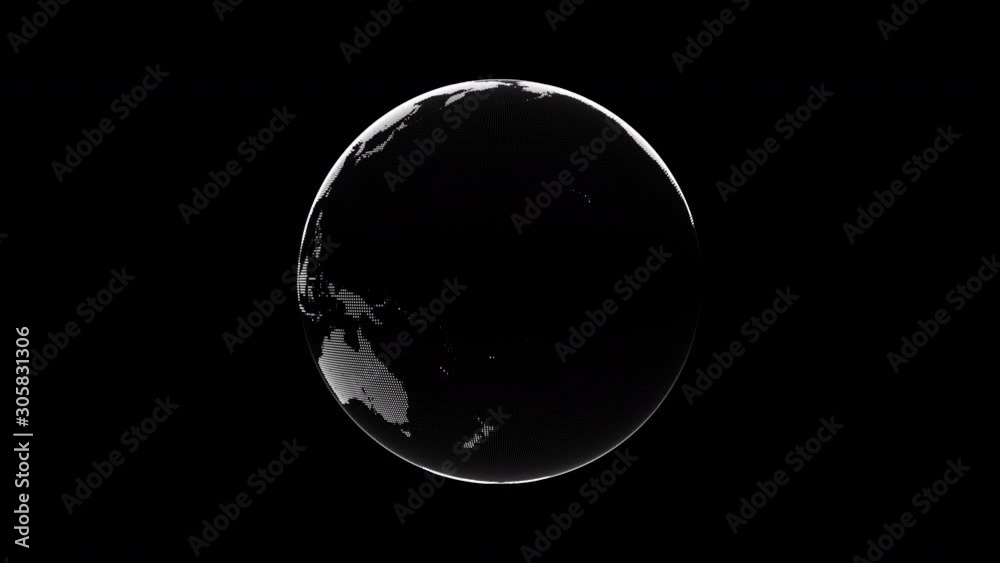 Rotating world globe from particles. HUD. Digital planet Earth. Abstract world map animation background. Seamless loop
