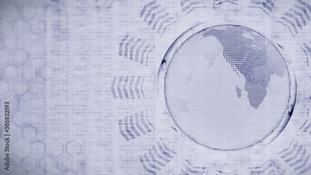 Earth globe 3d with business high tech background. Graph arrow loop animation. Hexagon geometric design and binary numbers background. Earth globe 3d with business high tech background. Graph arrow loop animation. Hexagon geometric design and binary numbers background.