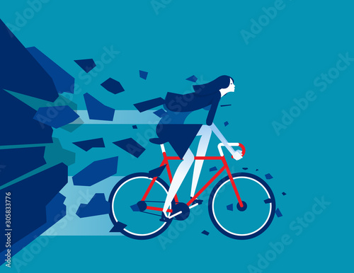 Businesswoman breakthrough. Concept business activity vector illustration, Flat cartoon office character style design