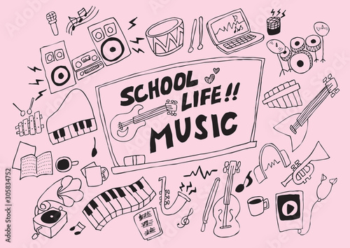 a wide range of props necessary to express a music class. vector illustration of various instruments.