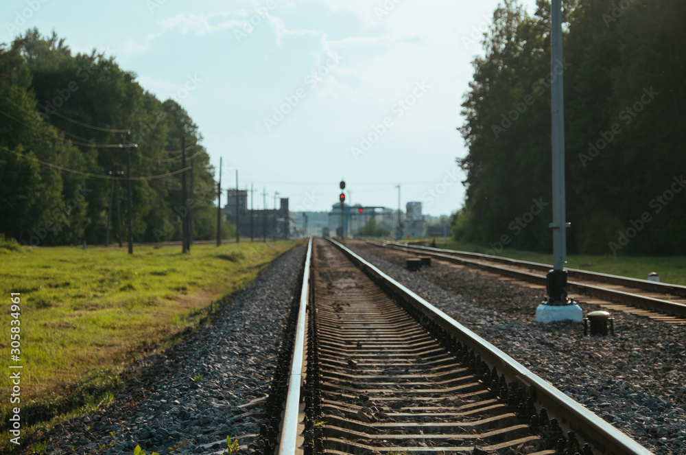 Railway, Raildroad in Belarus country summer day
