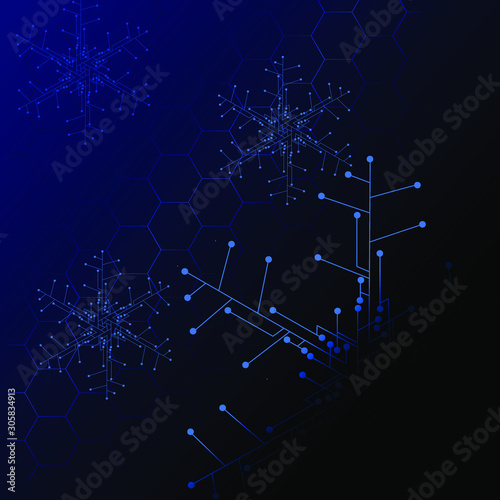 the snow electronic technology logo design on dark background for christmas
