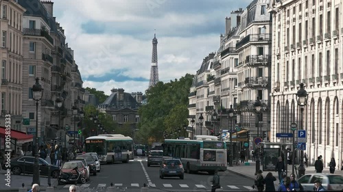 Traffic along the Rue Soufflot towards the Eiffel Tower, Paris, France photo