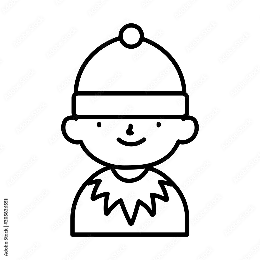 Fototapeta premium merry christmas cute helper with hat thick line