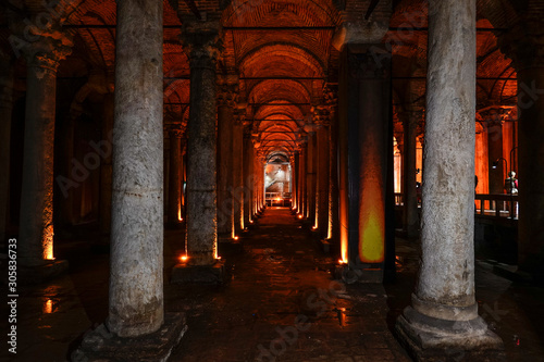 Istanbul, Turkey The interior of the Byzantine Basilica Cistern from 532 used for storing water.