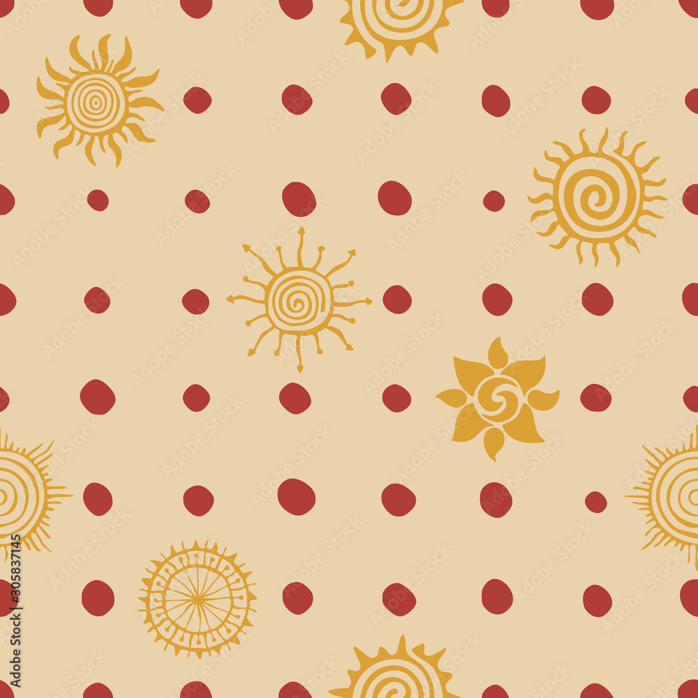 Seamless pattern. Ethnic background, sun symbols, vector design. Seamless pattern. Ethnic background, sun symbols, vector design.