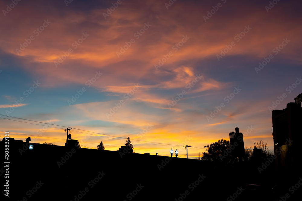 Colorful autumn sunset over Grants Pass Oregon