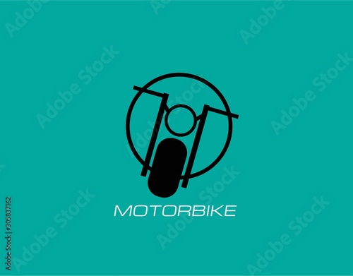 Simple and Lovely Motorbike Logo with Modern Concept. Design in Black Monogram Style Isolated on Blue Background. Suitable for Motorcycle Company or Motorbike Community Logo. Vector Illustration