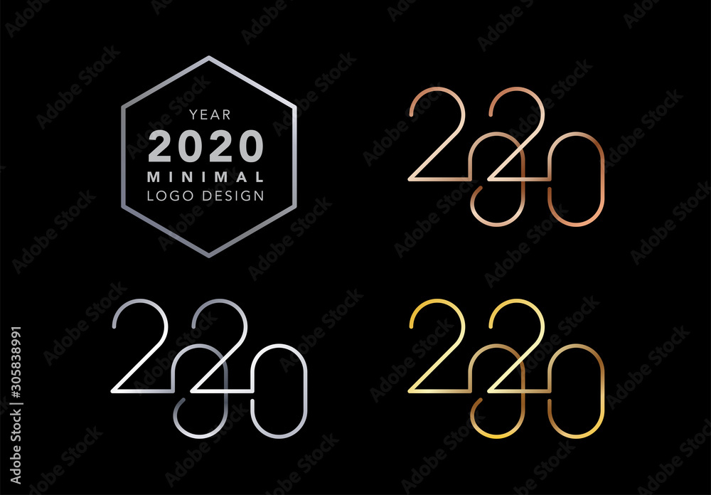 Happy new 2020 year copper silver and gold minimal logo design