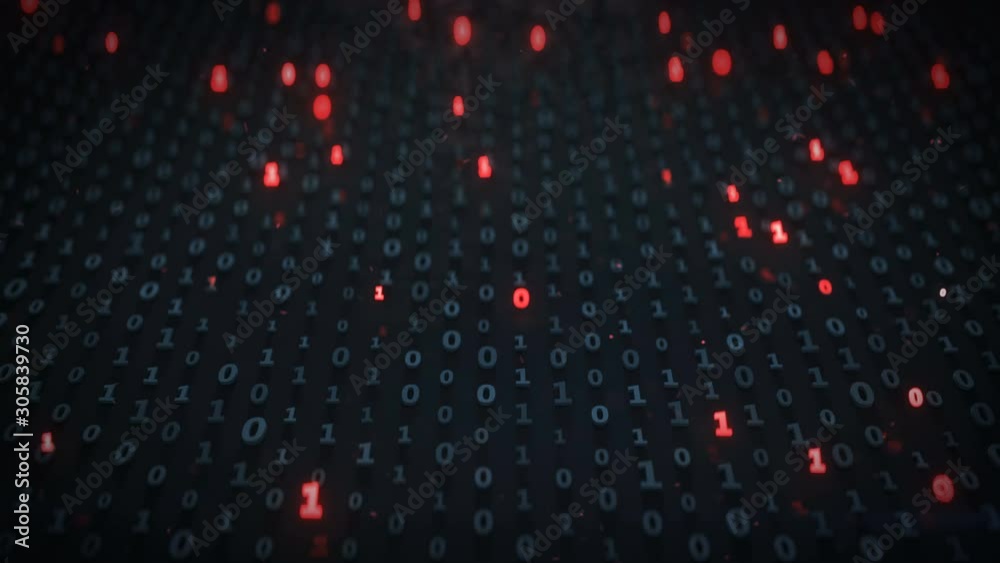 Binary code array with zeros and ones. Information technology, computer science or internet security idea. Seamless loop 3D render animation
