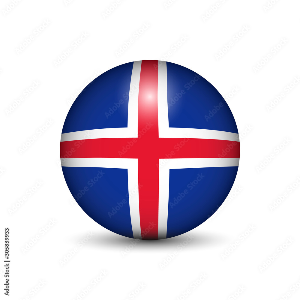 Flag of Iceland in the form of a ball isolated on white background.