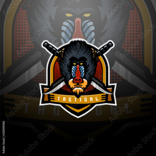 Mandrill baboon tactical logo esport