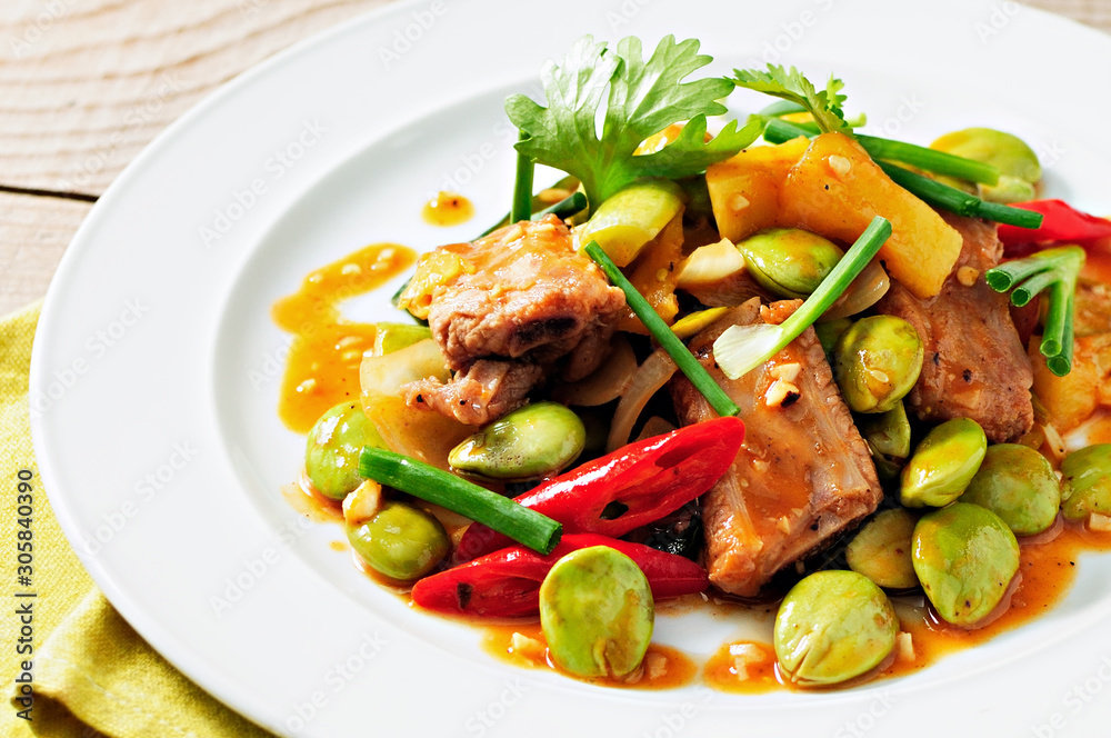 Sweet and sour sauce fried pork with Bitter bean.