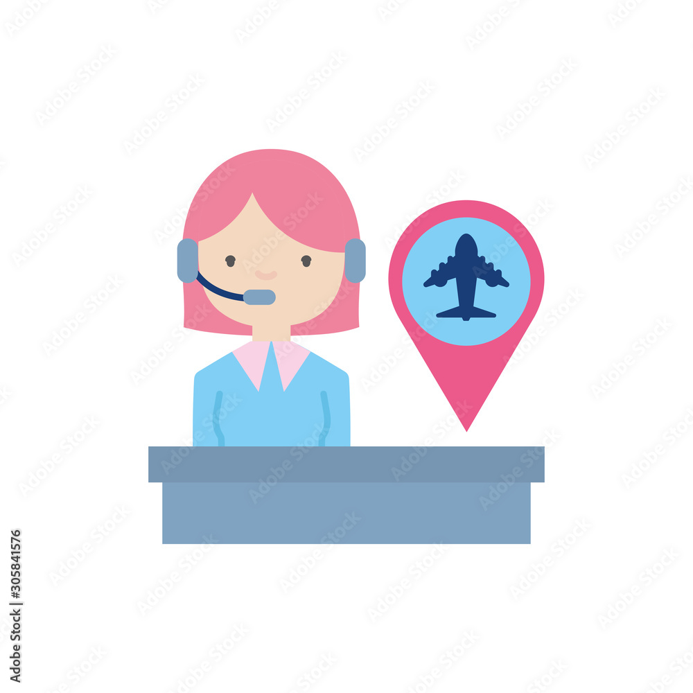 Airplane gps mark and woman with headphone vector design Airplane gps mark and woman with headphone vector design