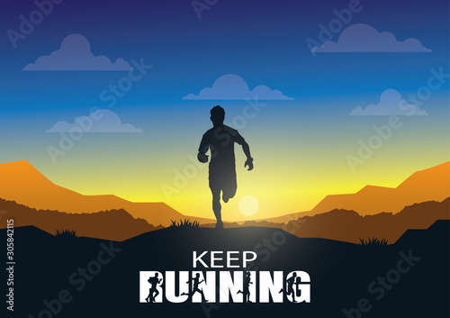 Running silhouettes. Vector illustration, Trail Running, Marathon runner.	