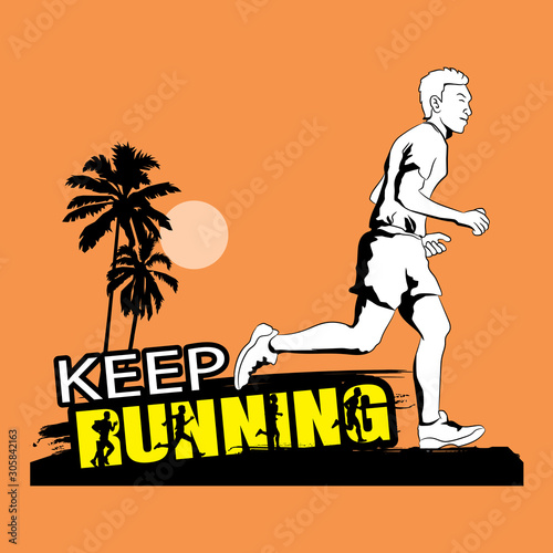 Running silhouettes. Vector illustration, Trail Running, Marathon runner.	