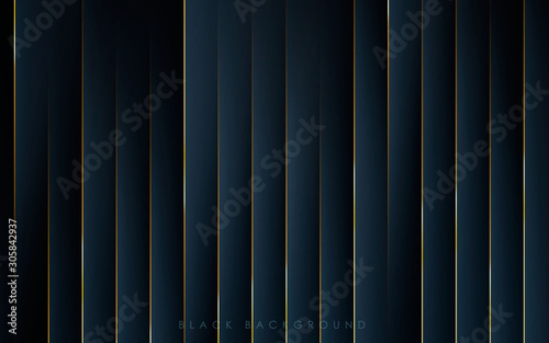 Modern black abstract background concept with gold line decoration