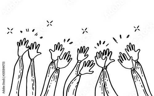 doodle of hands up,Hands clapping. applause gestures. congratulation business. vector illustration