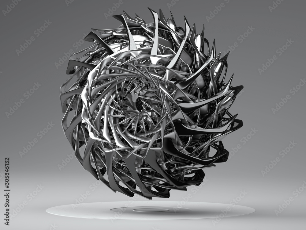 3d render of abstract black and white aircraft turbine engine with ...
