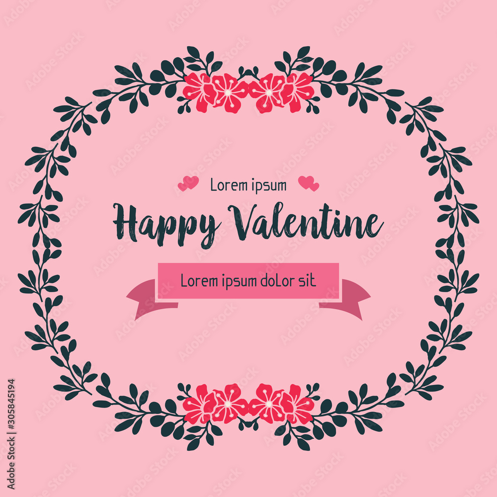 Card design valentine day, with leaf flower frame border vintage. Vector