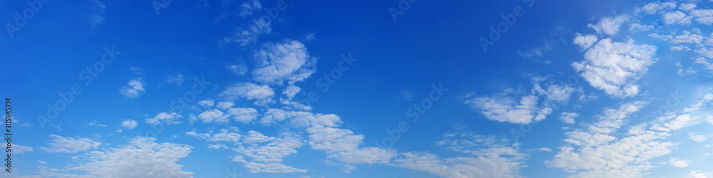 Panorama sky with cloud on a sunny day. Beautiful cirrus cloud. Panoramic image.