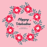 Beautiful card of happy valentine day, with unique leaf flower frame design. Vector