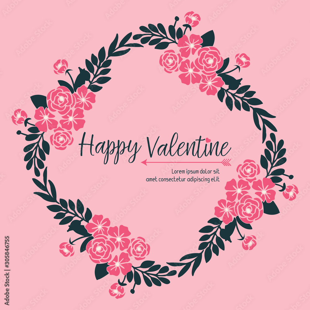 Wallpaper poster valentine day, with abstract bright pink wreath frame. Vector