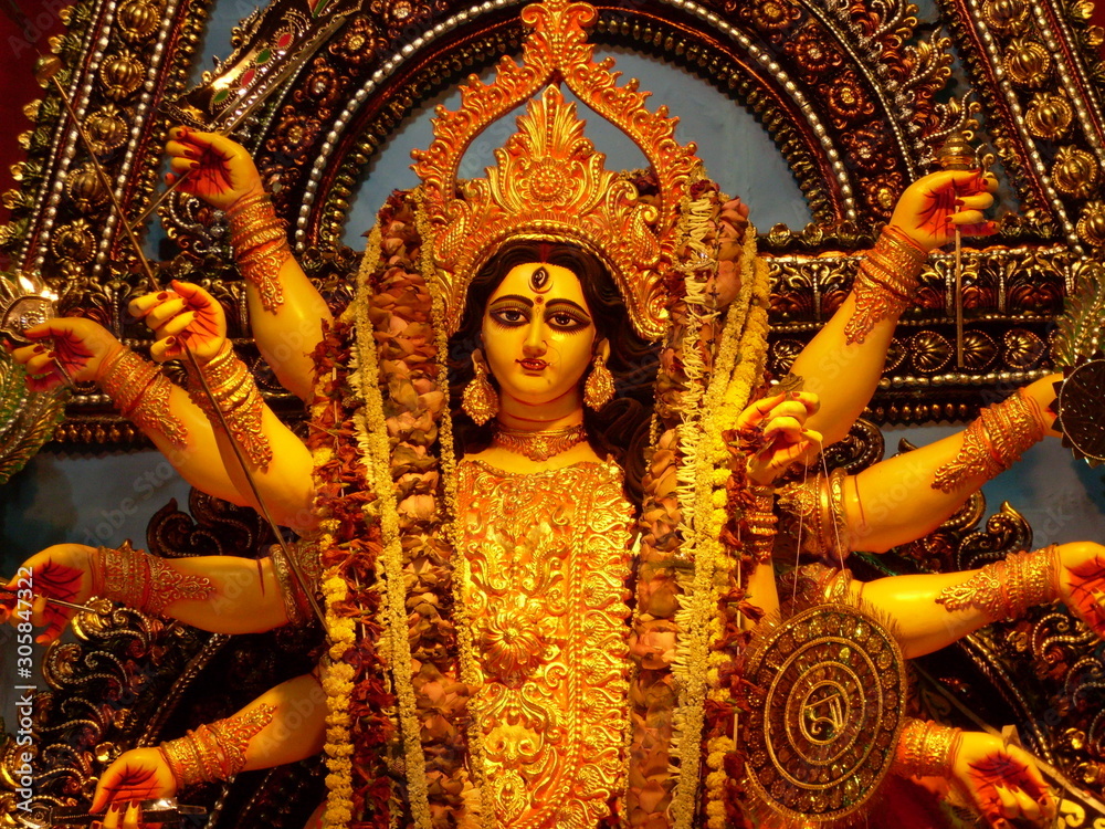 Fototapeta premium idols of goddess Durga is main attraction of the greatest festival of India which is celebrated in autumn every year 