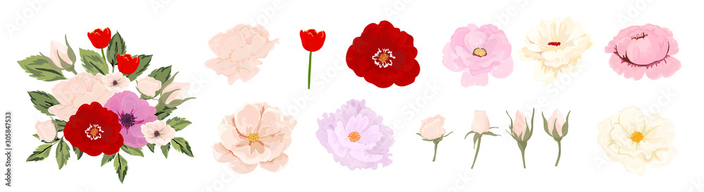 Floral bouquet design vector with rose and flower