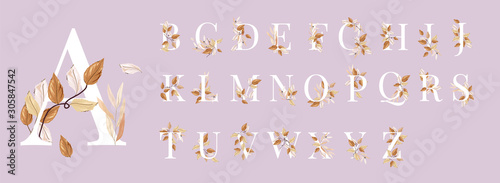 Golden autumn floral alphabets collection photo