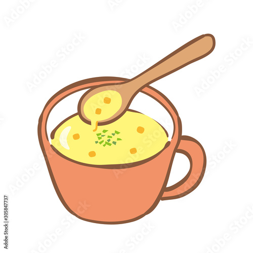 Illustration of corn soup in a mug