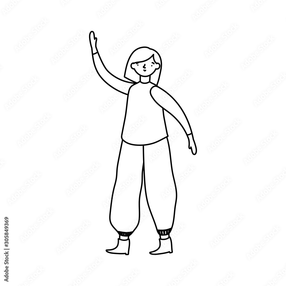 woman with ugly sweater character thick line