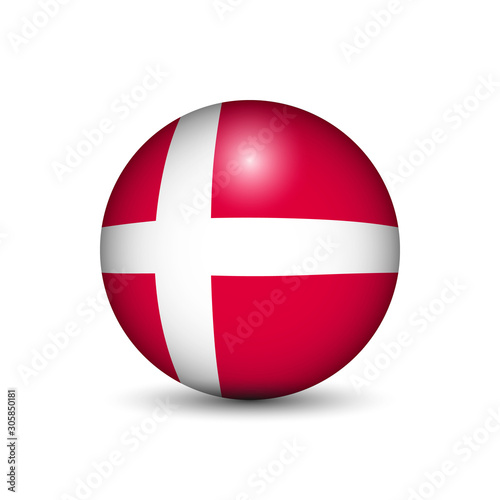 Flag of Denmark in the form of a ball isolated on white background.