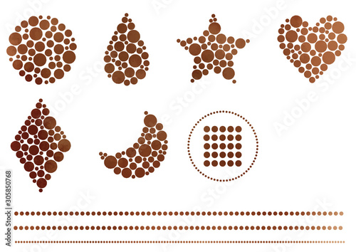 水玉のモザイクで色々な形／茶色