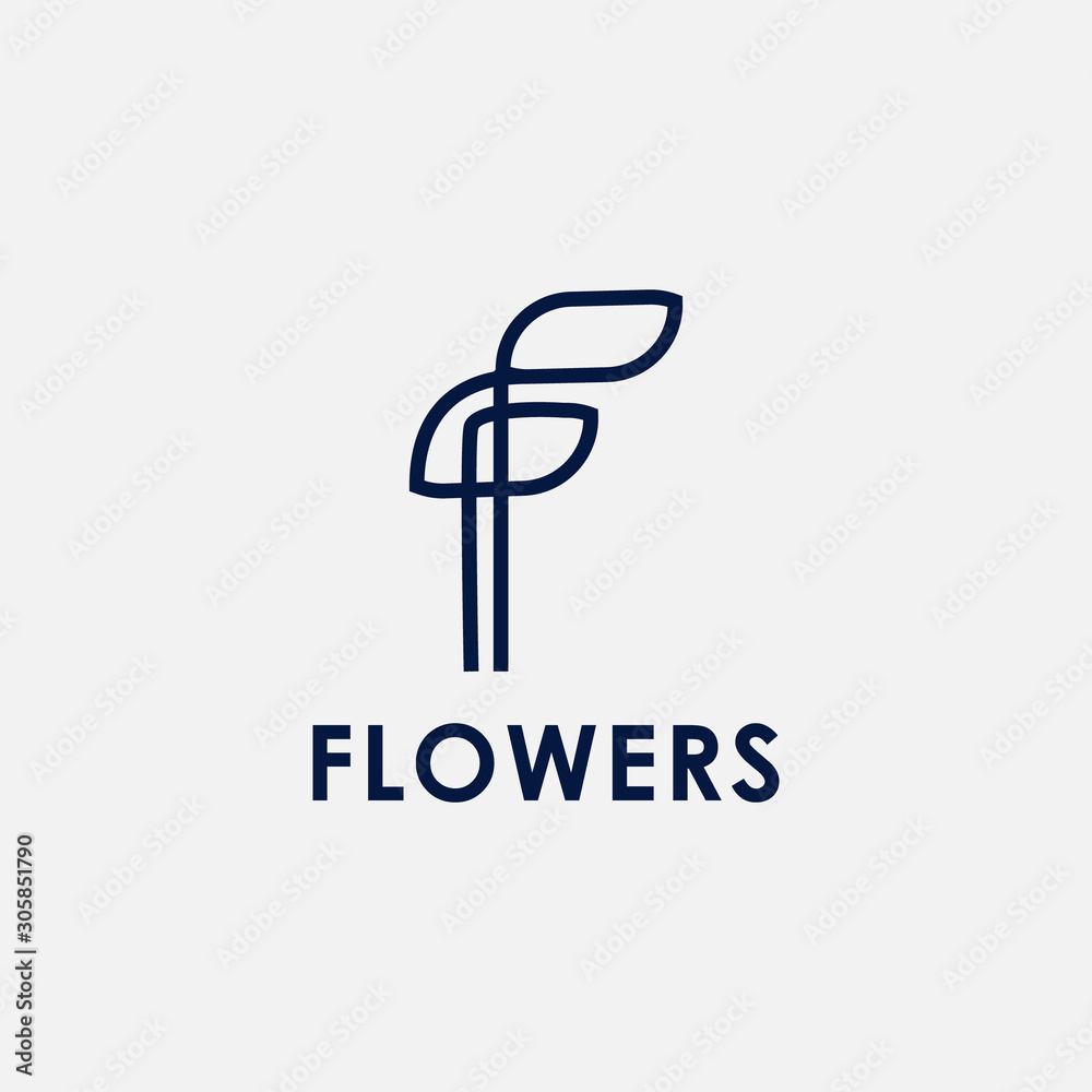 Botanical initial letter F logo minimalism line template on grey background for business company or brand identity Botanical initial letter F logo minimalism line template on grey background for business company or brand identity