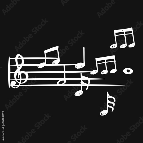 doodle music notes pattern background. Abstract musical on black background.