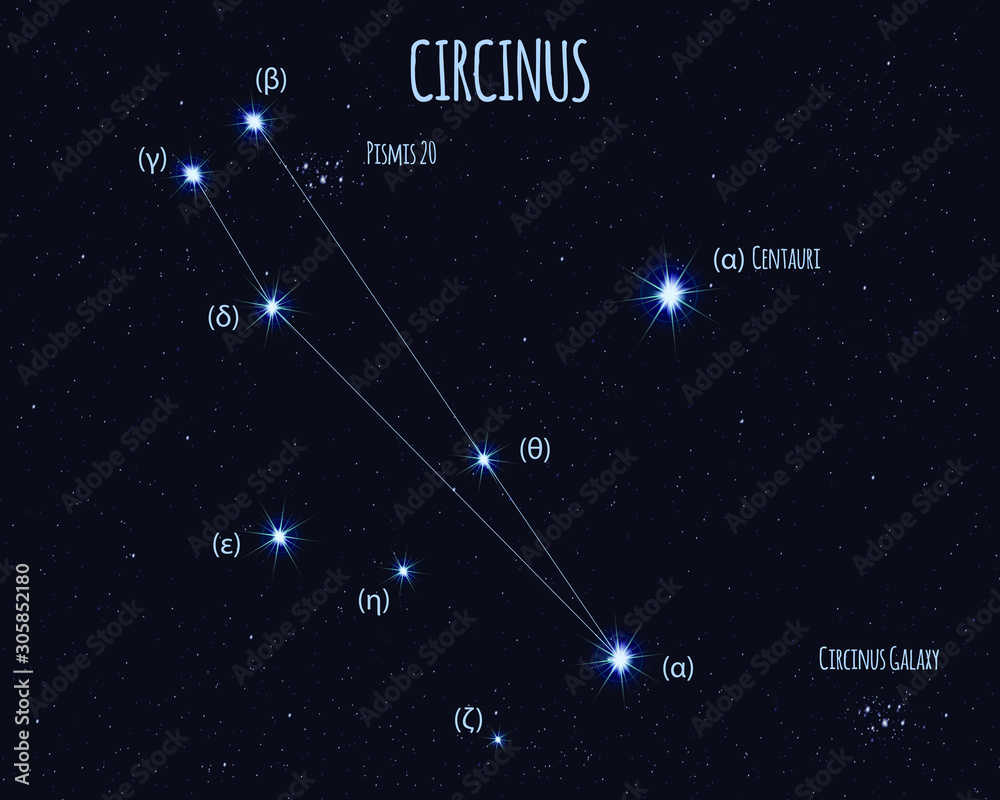 Circinus (The Drawing Compass) constellation, vector illustration with