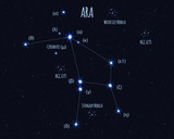 Ara (The Altar) constellation, vector illustration with basic stars against the starry sky