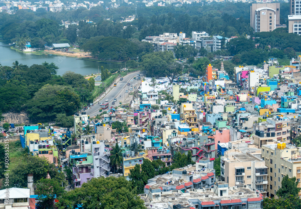 View of Poor and Colorful  Neighborhood in Bangalore during the Day