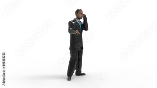 3d rendering of a man calling on the phone isolated in white background